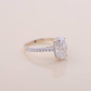 IGI Certified Oval Cut Lab Grown Diamond <b>Solitaire</b> Engagement / Wedding <b>Ring</b> in Solid 925 Sterling <b>Silver</b> with Pavé Band - Product Image 6