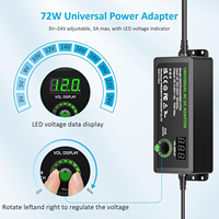 Fuente de Alimentación Universal de 72W, 3V-24V Ajustable, Adaptador de CA de 3A Máx., Adaptador de Corriente Variable de 3V 5V 9V 12V 18V 20V 24V con 13 Puntas