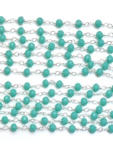 Chaîne de chapelet en amazonite hydrofattée, perles rondelles facettées de 3 mm, chaîne enroulée de fil plaqué argent pour la fabrication de bijoux - Product Image 5