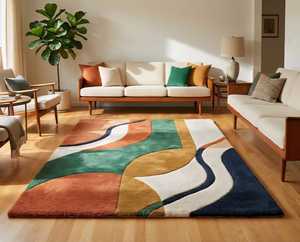 พรมขนสัตว์ทอมือสุดหรูสำหรับห้องนั่งเล่น ออกแบบเองได้ พรมขนสัตว์ทอมือลายนามธรรมทันสมัย พรมขนสัตว์ทอมือคุณภาพพรีเมียม - Product Image 3