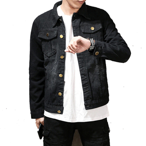 Veste en jean foncé pour homme, coupe droite, col rabattu, fermeture à boutons simple, style décontracté pour l'automne, 100 % coton tissé uni - Product Image 2