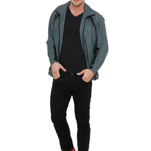 บริการ OEM เสื้อแจ็คเก็ตกันลมลำลองสำหรับผู้ชายรุ่นใหม่ล่าสุด คุณภาพสูง ผลิตจากโพลีเอสเตอร์/คอตตอน แห้งเร็ว มีซิปด้านหน้า - Product Image 2