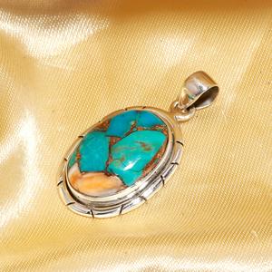 Nouveau Collier en Argent Sterling 925 avec Pendentif en Turquoise Naturelle Oyster et Turquoise Épineuse pour Femme, Bijou Pendentif Bohème Tendance - Product Image 3
