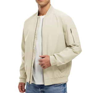 Chaqueta Bomber Azul Claro Personalizada para Hombre, Cierre Completo, Cuello Acanalado, Estilo Casual Minimalista, Ropa de Calle, Moderna y Elegante para Uso Diario - Product Image 4