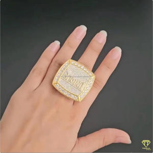 Moissanite Diamond Iced Out Custom <b>Name</b> Pinky <b>Ring</b> in 14K Yellow Gold Micro Pave Hip Hop Statement <b>Ring</b> - Product Image 2