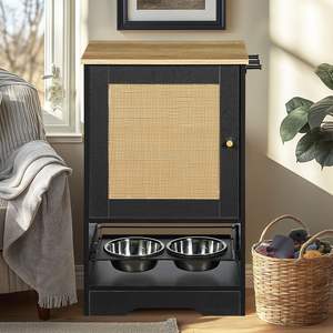 Estación de alimentación para mascotas negra con 1 gabinete de almacenamiento, 2 cuencos elevados para perros, ganchos laterales, Kit antivuelco, estación de alimentación y riego oculta - Product Image 4