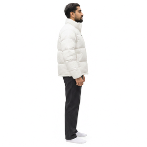 <b>Men's</b> Solid <b>White</b> Windproof <b>Puffer</b> <b>Jacket</b> Stand Collar Zipper Closure Polyester Wadding Winter Casual Coat Regular Fit - Product Image 3