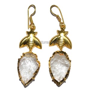 Achetez les meilleures boucles d'oreilles fantaisie tendance en jaspe électroplaqué avec pointes de flèche et poisson doré intégré - Product Image 3