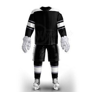 Ensemble de maillot de hockey sur glace pour homme, noir et blanc rayé, manches longues, col en V, polyester respirant, coupe régulière, vêtements d'hiver pour adulte - Product Image 1