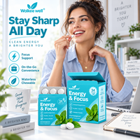 Comprimés de bonbons à la menthe naturelle à base de plantes avec vitamine C, caféine et L-théanine pour stimuler l'énergie et la concentration, sans gluten, végétaliens, pour adultes