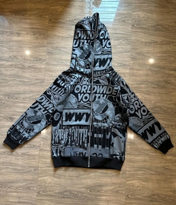 Sudadera con capucha con cremallera completa, oversize, 420 g/m², con estampado puff, de peso pesado, corte holgado, personalizada, corta, al por mayor - Product Image 4