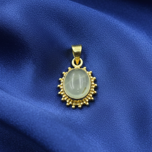 Unique Prehnite Gemstone Oval Pendant 925 Sterling <b>Silver</b> Handmade <b>Beaded</b> Frame Rose Gold Yellow Gold Plated Jewelry for Unisex - Product Image 6