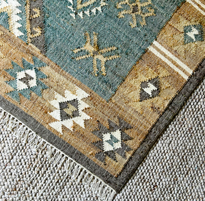 Bohemian Handwoven Jute <b>Rug</b> Abstract Pattern Rectangle Low Pile Flatweave Eco Friendly Pet Friendly Living Room Area <b>Rug</b> - Product Image 6