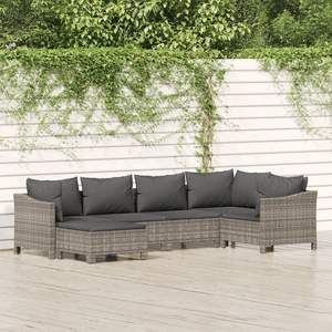 Ensemble de salon de patio 6 pièces en poly rotin gris avec coussins ensembles de jardin - Product Image 1