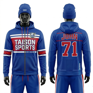 Sweat à capuche d'entraînement de hockey sur glace pour hommes, 320 GSM, polaire polyester premium, bleu sarcelle, noir, panneau contrastant blanc, sublimation, logo personnalisé - Product Image 2