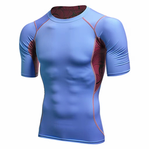 T-shirt de compression pour homme, coupe ajustée, soutien musculaire, vêtements de sport, vente en gros, hauts de sport respirants pour la course à pied - Product Image 3