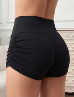 Shorts froncés grande taille pour femme, taille haute, noir, moulant, avec fronces latérales, tenue de club, vente en gros, personnalisable