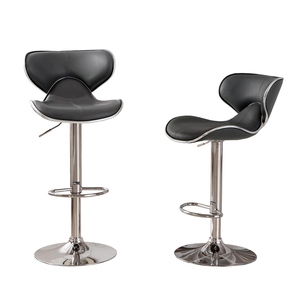 Height Adjustable Commercial Bar Stool Black Faux Leather Swivel Seat Chrome Base Curved <b>Backrest</b> Modern Bar Furniture Kitchen - Product Image 1