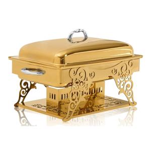 Plat de service rectangulaire de luxe en acier inoxydable doré avec couvercle suspendu, antiadhésif et compatible four, pour buffet et maintien au chaud des aliments en restauration hôtelière - Product Image 2