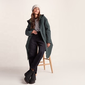Women's Solid Woven Waterproof <b>Hooded</b> Zipper Lightweight Long Breathable Windproof <b>Raincoat</b> Outerwear for Spring Autumn Travel - Product Image 2