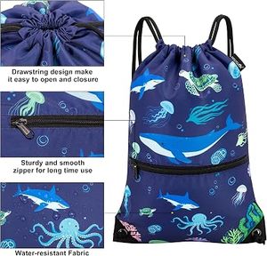 Mochila con cordón azul HM-COLORFUL de Hemistyles, bolsa deportiva de nailon para gimnasio, 30-40L, ligera, con bolsillo frontal con cremallera, para viajes y actividades al aire libre - Product Image 3