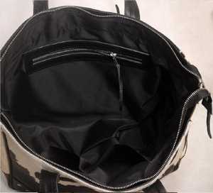 Sac fourre-tout classique en cuir véritable avec poils de vache, couleur unie, fermeture éclair, broderie, sac à main pour femme, sac à bandoulière LHTB-0104 - Product Image 5