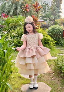 Robe de soirée scintillante à paillettes pour filles, avec jupe en tulle volumineuse à volants, robe de princesse à manches bouffantes pour anniversaire, mariage, événement - Product Image 4
