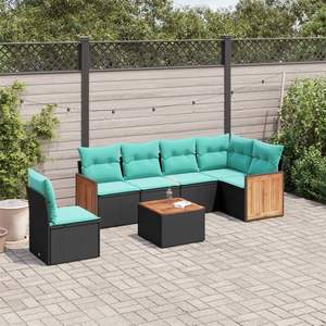 Yoy Getts Juego de Sofás de Exterior de 7 Piezas de Ratán Sintético Negro, Muebles Modernos para Patio con Cojines, Capacidad para 7 Personas - Product Image 3