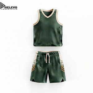 Ensemble de maillots de basket-ball personnalisés par sublimation OEM, uniforme sportif technique vert forêt avec short à panneaux géométriques - Product Image 1