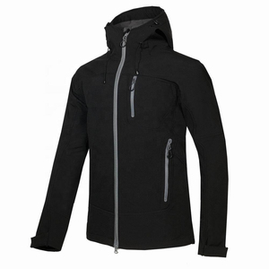 Veste softshell homme bleu et noir à blocs de couleur, à capuche, avec fermeture éclair, résistante à l'eau, pour la randonnée en extérieur, coupe droite, automne - Product Image 6