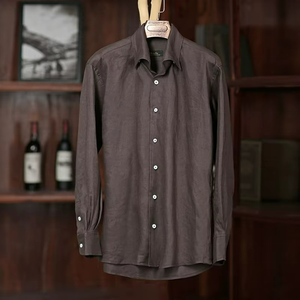 Chemise en lin 100% pour homme, chemise à manches longues - Product Image 5