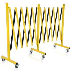 Barrière de sécurité extensible jaune et noire robuste avec roues - Product Image 1