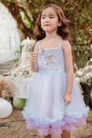 Robes de bébé fille robe de princesse broderie fée perles à la main mélange de couleur bleu violet rose personnalisé OEM vente en gros Vintage-Luna