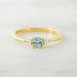 Aquamarine Dainty <b>Ring</b> 925 Sterling Silver 14K Gold Plated Minimalist <b>Thin</b> March Birthstone <b>Ring</b> Gift For Her Women - Product Image 1