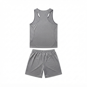 Men's Gray Tank <b>Top</b> And Shorts Set Solid Color Quick Dry Sporty Summer Wear Knitted Polyester Athletic Outfit - Product Image 3