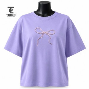 Women Embroidered T-<b>Shirts</b> Custom Casual Cotton Tops Stylish Floral Embroidery Short Sleeve Tees Soft Comfortable <b>Shirt</b> - Product Image 1