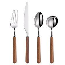 Ensemble de couverts en métal de haute qualité avec manche en bois, ensemble de couverts en acier inoxydable, cuillère, fourchette, couteau durables, vaisselle de table - Product Image 2