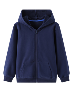 Navy Blue Hooded Sweatshirt Children Casual Autumn Wear 100% Cotton Knitted Fabric Regular Sleeve Unlined Plain Dyed Bangladesh - Product Image 3
