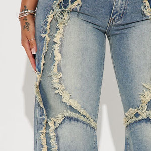 Jeans Casuales de Invierno Personalizados para Mujer, Cintura Alta, Costuras Deshilachadas, 100% Algodón, Secado Rápido, Transpirables, Corte Recto, Precio de Fábrica - Product Image 5