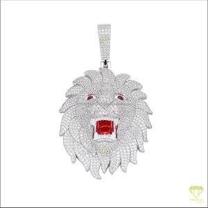 Pendentif Visage de Lion Sertie de Pierres en Argent Sterling 925 Plaqué Rhodium avec Pierres Moissanite VVS, Bijou Cadeau Hip Hop - Product Image 2