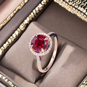 Anillo solitario Art Deco de Plata de Ley 925 con rubí cultivado en laboratorio de corte redondo para Opción de reemplazo de piedras preciosas de compromiso de boda - Product Image 2