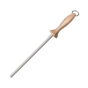 Acier à aiguiser en céramique blanche pour chef professionnel, manche en bois, diamètre 12 mm, grain fin, acier inoxydable, anneau de suspension - Product Image 1