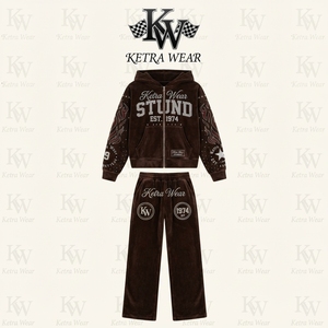 High Quality <b>Velour</b> Hoodie & Pants Set Rhinestone Embroidered Casual Winter Street Wear Sweatshirt Outfit Wear - Product Image 1