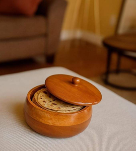 Boîte à chapati ronde classique en bois naturel haut de gamme, fabriquée à la main, antiadhésive - Product Image 3
