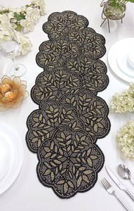 Embroidered Floral Table <b>Runner</b> Classic <b>Black</b> Polyester Home Decor Washable - Product Image 4