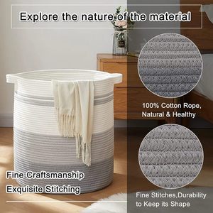 Cotton Rope Storage Basket for Nursery <b>Laundry</b> Woven Baby Hamper Organizer Kids Toy Bin Baby Gift Basket for Home Storage - Product Image 3