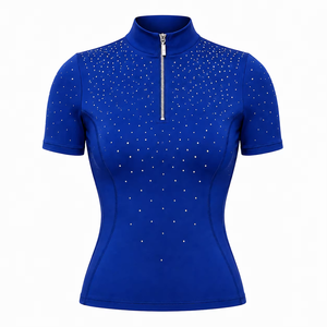 Chemises de concours d'équitation à manches courtes pour femmes, respirantes, de haute qualité, avec strass - Product Image 4