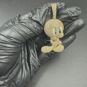 Pendentif Tweety Bird plaqué or 18 carats, moissanite taille brillant rond, breloque de dessin animé, style hip-hop, unisexe - Product Image 5