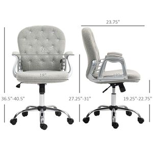 Sedia da Ufficio Girevole Contemporanea Grigia con Schienale Trapuntato a Bottoni, Comoda Sedia da Lavoro con Altezza Regolabile e Braccioli Imbottiti per Casa e Ufficio - Product Image 3