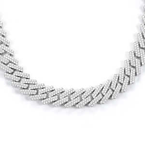 สร้อยคอคิวบาลิงค์ประดับเพชรโมอิสซาไนต์สองแถว เงินแท้ 925 ชุบทองคำขาว เครื่องประดับฮิปฮอป - Product Image 1